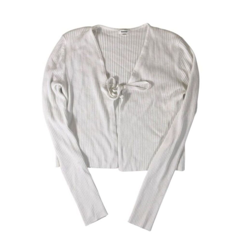 Garage White Ribbed Cardigan Sweater Size Small